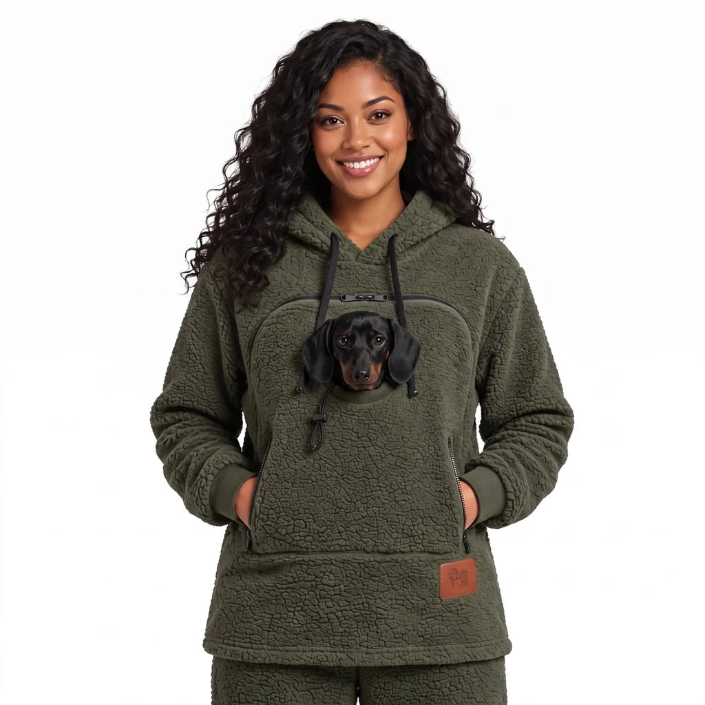 Pet carrier hoodie in olive green