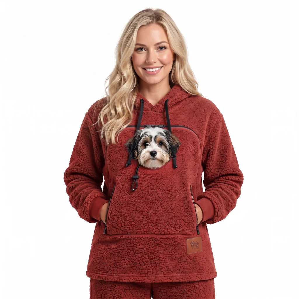 Pet carrier hoodie in rust red