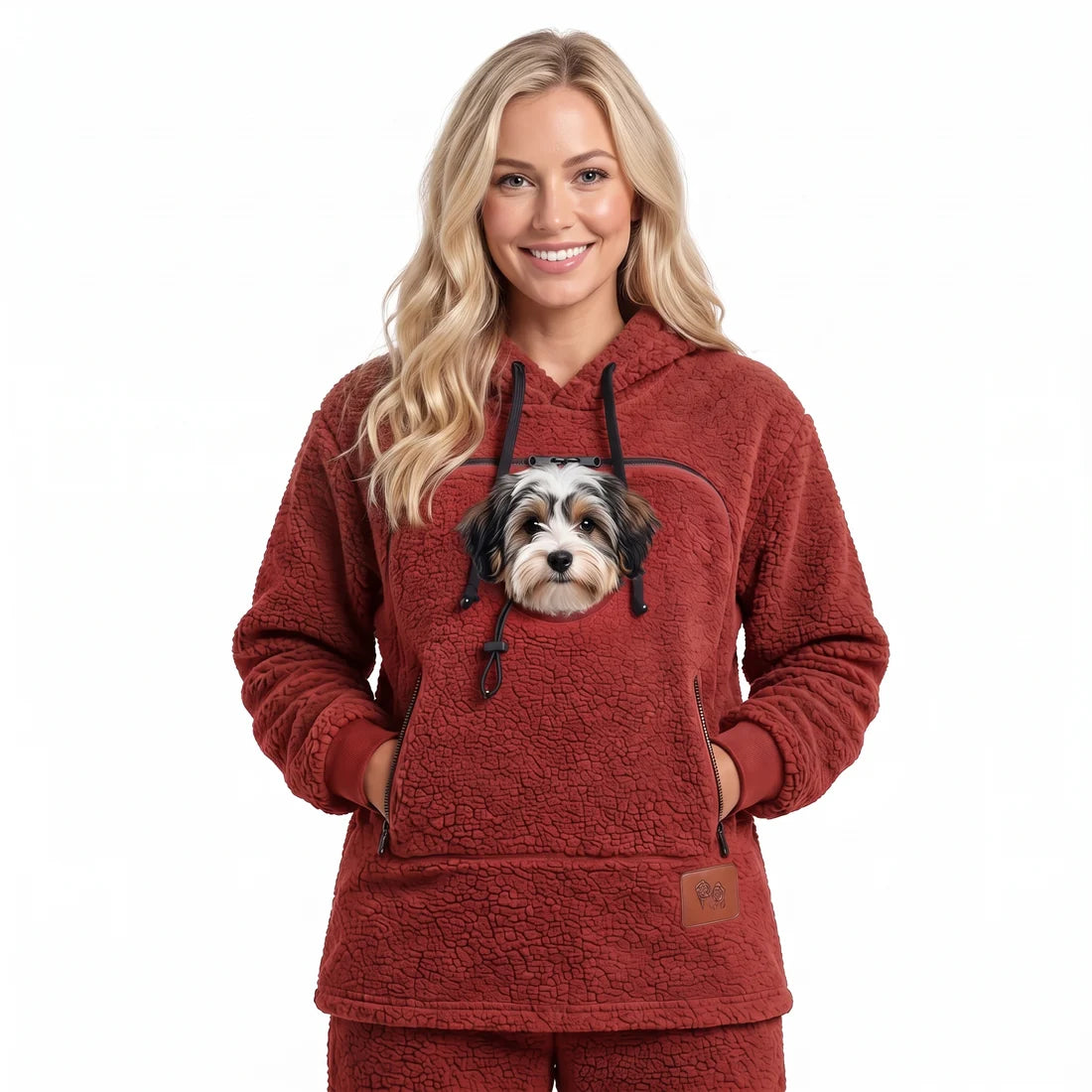 Pet carrier hoodie in rust red